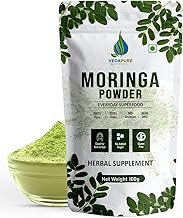 VEDAPURE Organic Moringa Powder 100g – 100% Pure Moringa Oleifera | Drumstick Leaf Powder for Skin, Hair, Immunity & Energy | Herbal Supplement