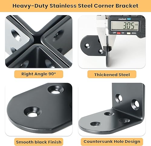 Miniatura 106 de Alise Soportes flotantes para estantes resistentes en forma de L, soportes de esquina de ángulo negro para estantes, soporte de estante reforzado