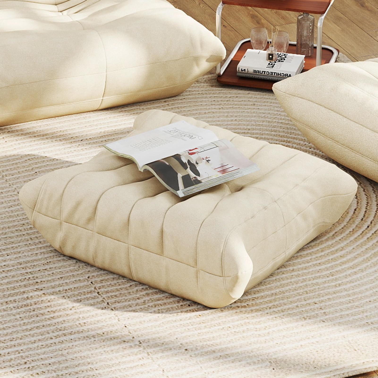 Full Foam Bean Bag Ottoman, Waterproof Footrest for Sofas and Lounge Chairs