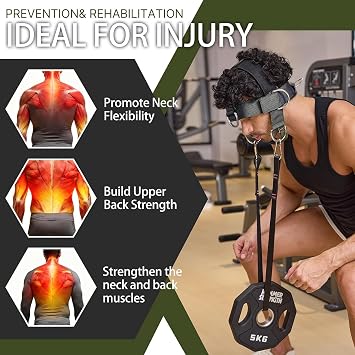 Neck Harness Padded Strength Trainer-Improve Neck Strength and Reduce Neck Pain,Neck Trainer with 37 inch/95 cm Heavy Duty Rope,Adjustable & Omnidirectional Neoprene Strap, Neck Harness for Gym & Home