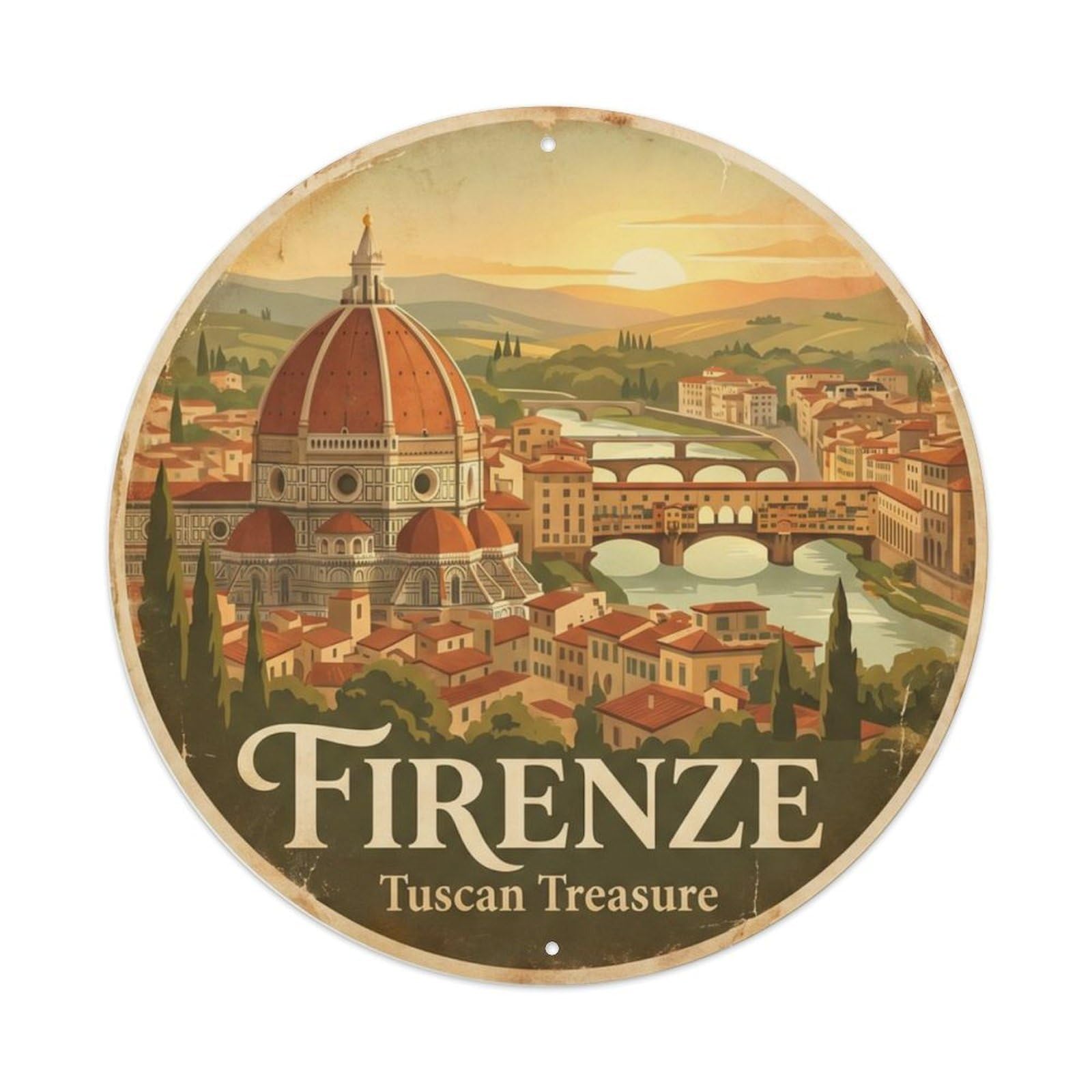 Gtthok Vintage Style-15 Vintage Travel Florence Tuscany Panorama Metal Tin Sign Plaque Wall Decor For Cafe, Club, Garden Round Metal Poster 8X8inch