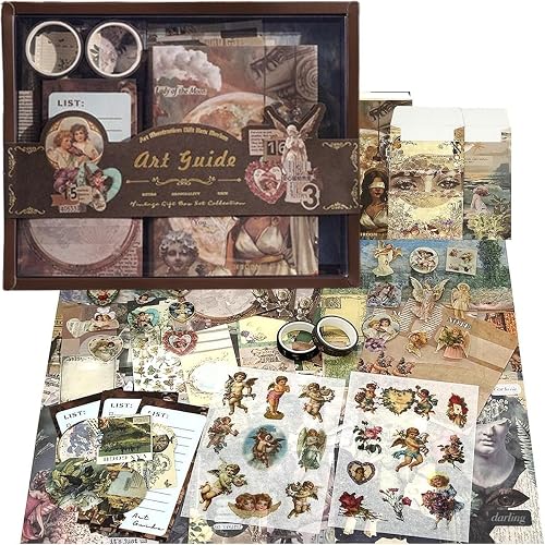 346Pcs Paper Vintage Aesthetic Scrapbook Kit Scrapbooking Supplies Kit With Bullet Junk Journal, Stationery, Washi Stickers A6 Grid Notebook Journaling Gift For Girl (Star and Art Museu