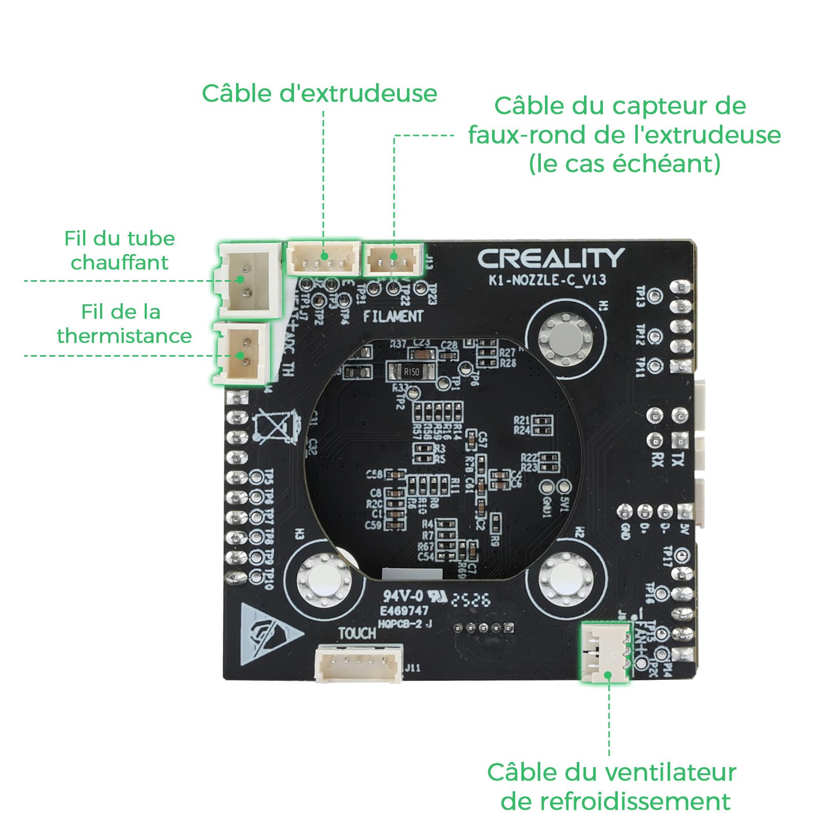Creality Plaque d'adaptation Hotend K1/K1 Max/K1C/K1 SE, adaptateur de buse PCB officiel OEM PCB, kit de remplacement pour imprimante 3D