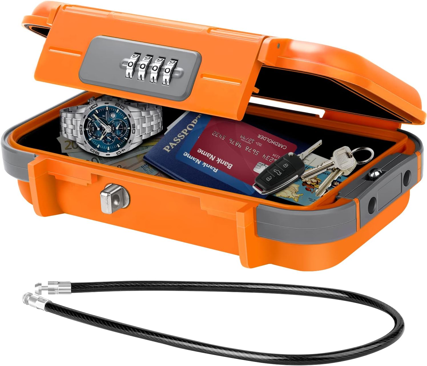Coffre-Fort Portable Avec Code - Mini Coffre Nomade En Acier Avec Câble De Sécurité - Dimensions 6x16x20cm - Pour Voiture, Voyage