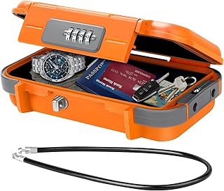 Tragbarer Tresor mit Zahelncode, Sicherheitsbox Wasserdicht Anti-Diebstahl Mini Tresor Zahlenschloss mit abnehmbarem Drahtseil Sicherheitssafe für Hause, Büro, Hotel, Reisen Usw (Orange)