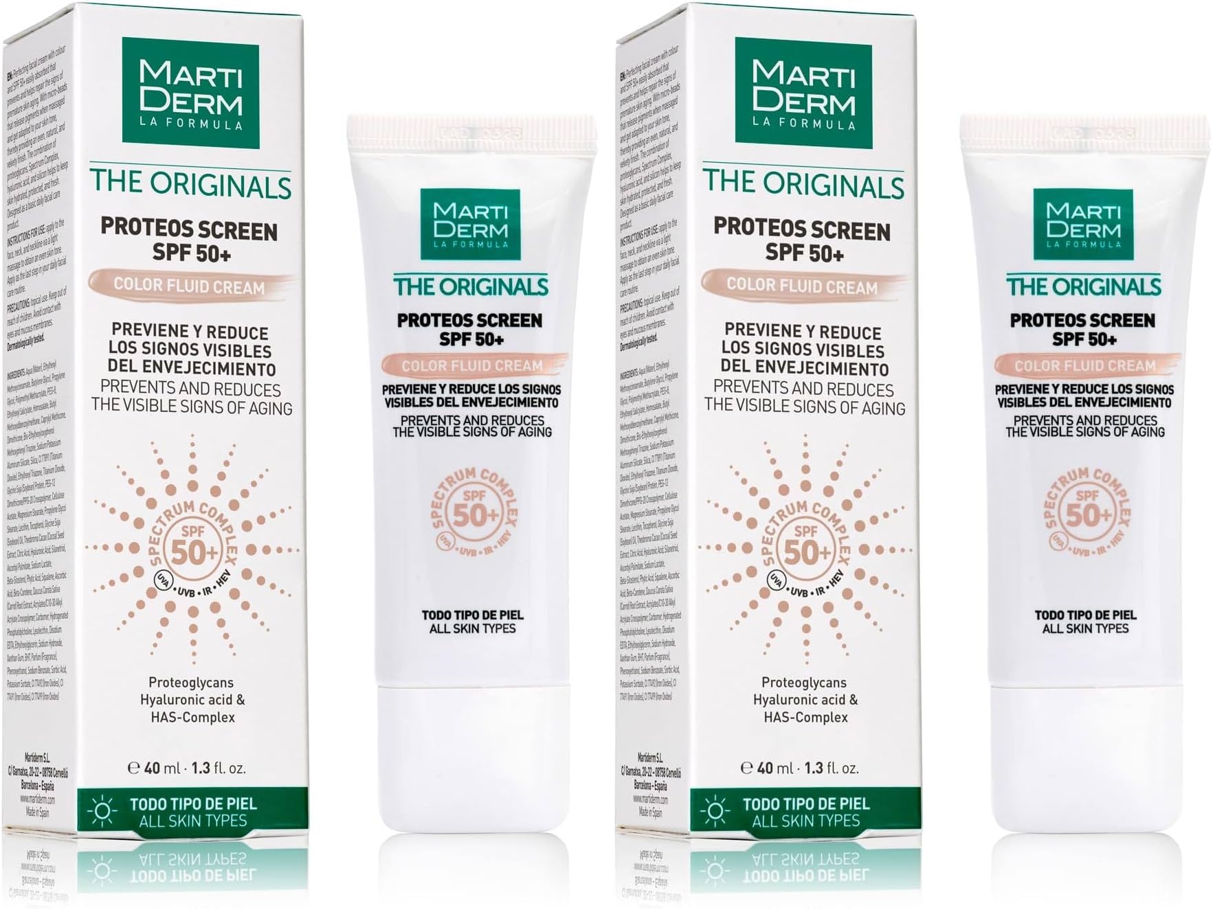 MARTIDERM The Originals Proteos Screen SPF50+ Color Fluid Cream 40 ml (Packung mit 2)