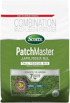 Scotts PatchMaster Lawn Repair Mix Tall Fescue Mix - Combination Grass Seed, Grass Fertilizer, and Mulch, Lawn Patch Repair, 4.75 lb.