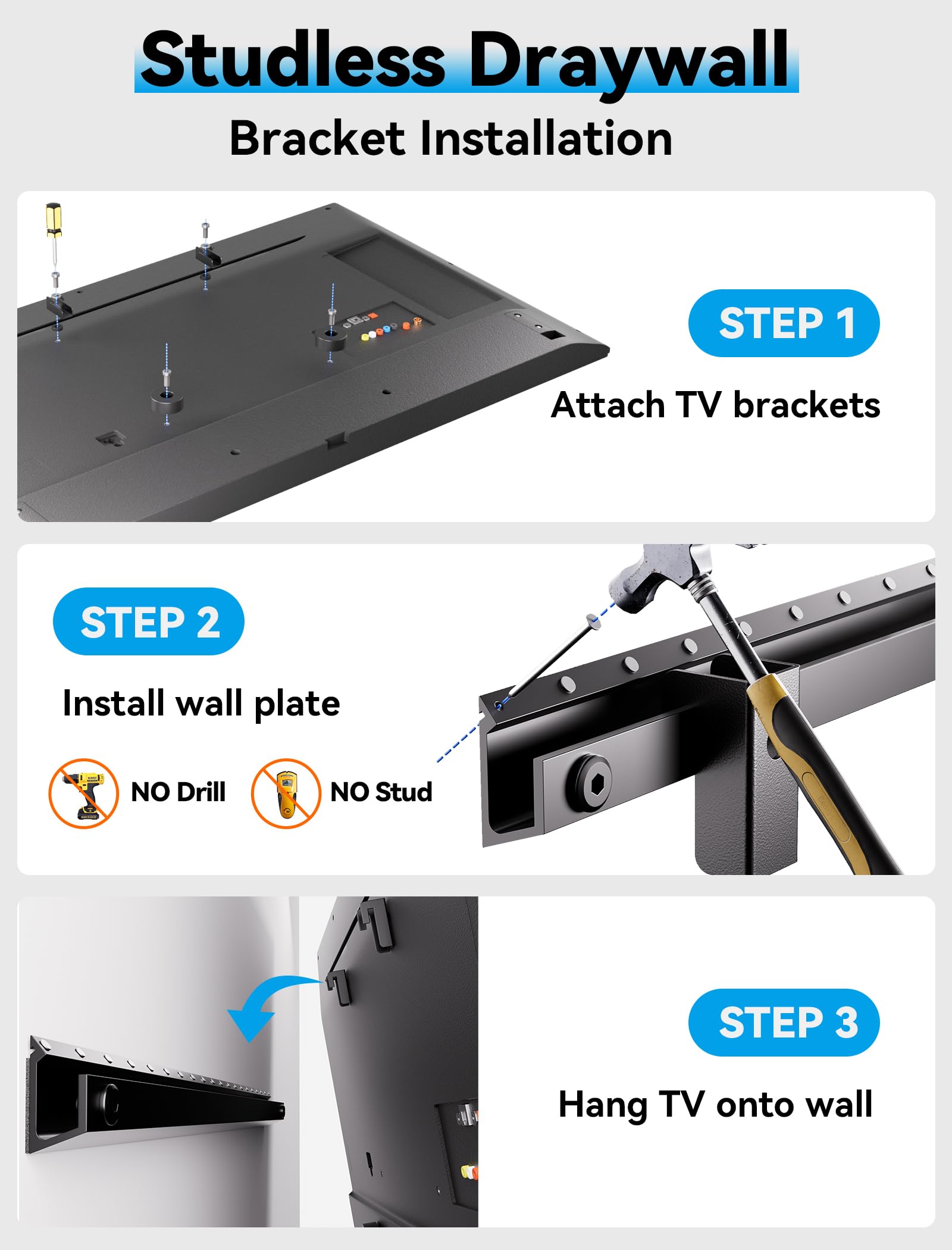 Supporto da Parete TV Senza Trapano, Staffe per TV per Schermi Piatti da 32-75 Pollici, Supporto TV Ultra Sottile Universale, Capacità Fino a 68KG, Max VESA 600x400mm, Inclinazione +5°