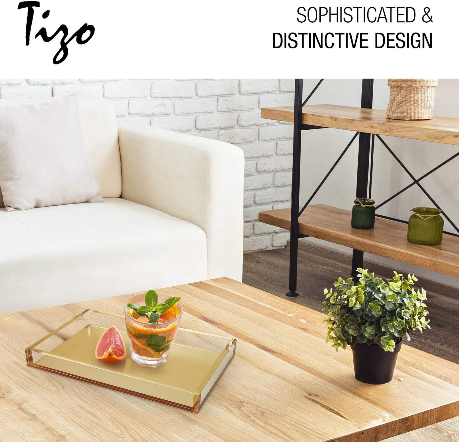 Tizo Design Elegant Lucite Tray, 12" x 8" Acrylic, Multiple Colors Available (Clear)