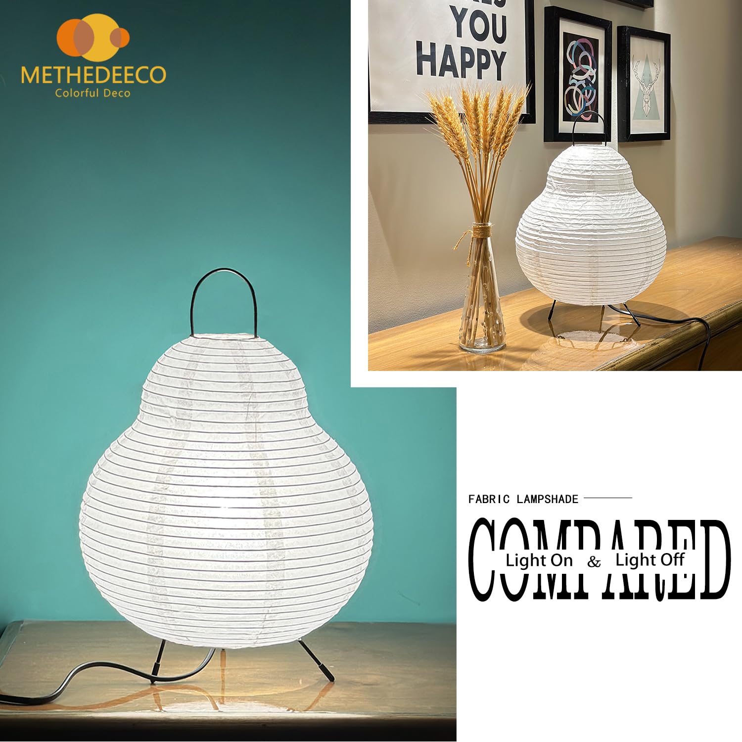 METHEDEECO Paper Table Lamp Size of 13inch Paper Lantern Lamp White Rice Paper Lamp Shade Japanese Chinese Lanterns Paper Floor Lamp Handmade Minimalist Bedside Lamp Night Light New House Gift