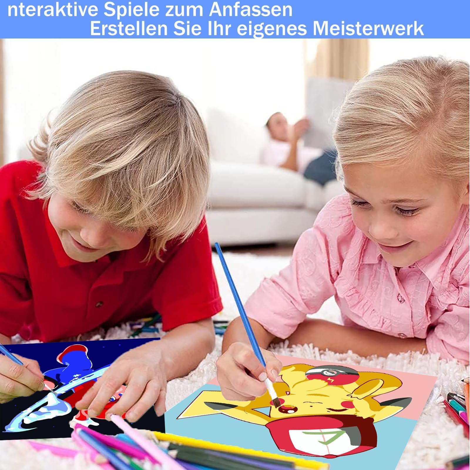 Kit De 4 Peintures Par Numéros Pour Enfants - Toiles 20x20 Cm, Peintures Acryliques, Pinceaux, Motifs Anime, Dès 5-6 Ans