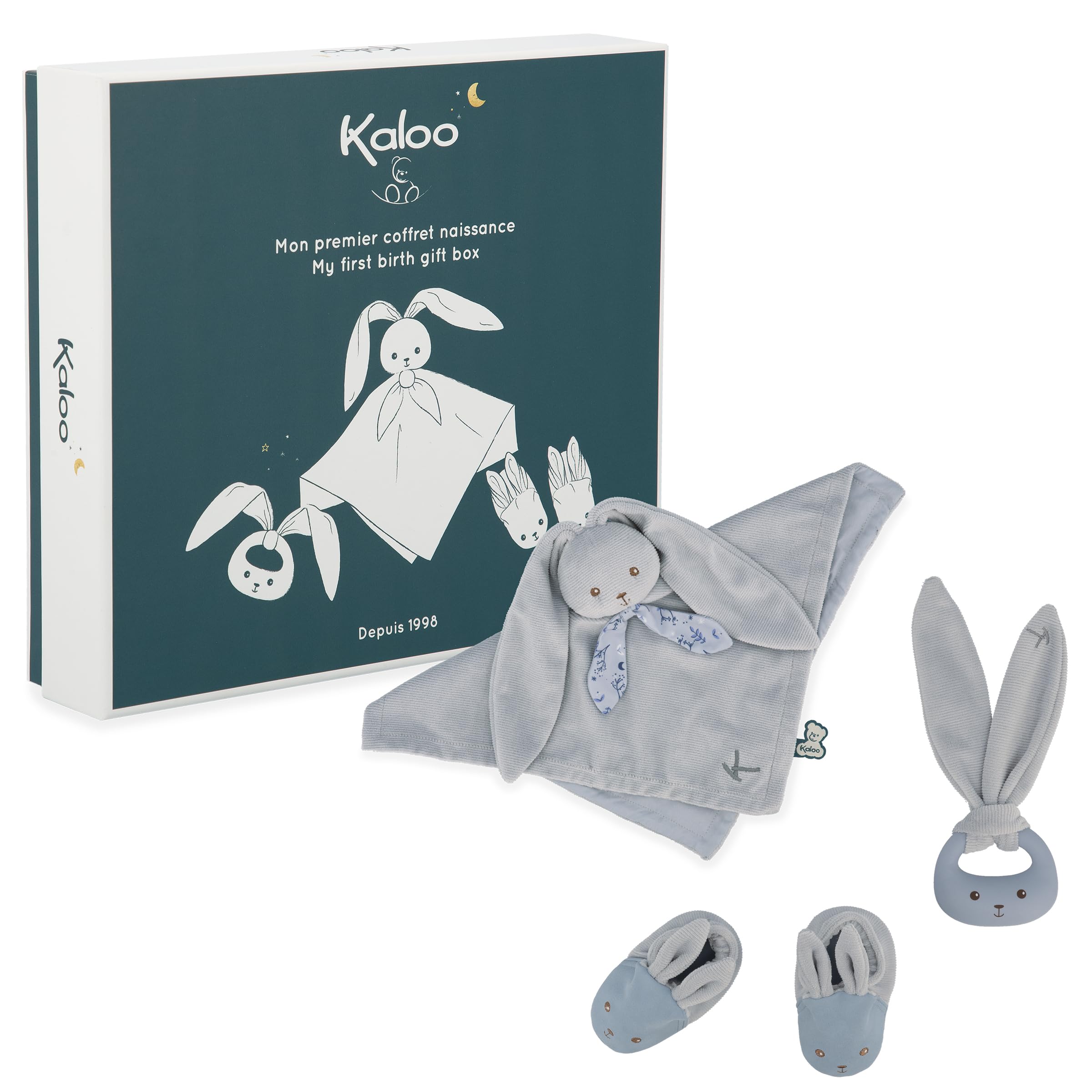 Kaloo - Lapinoo - Newborn Gift Set - Blue Colour - 3 Baby Accessories - Baby’s Comforter + Teething Ring + Booties - 11 cm - 0 Months +, K218019 — image 1