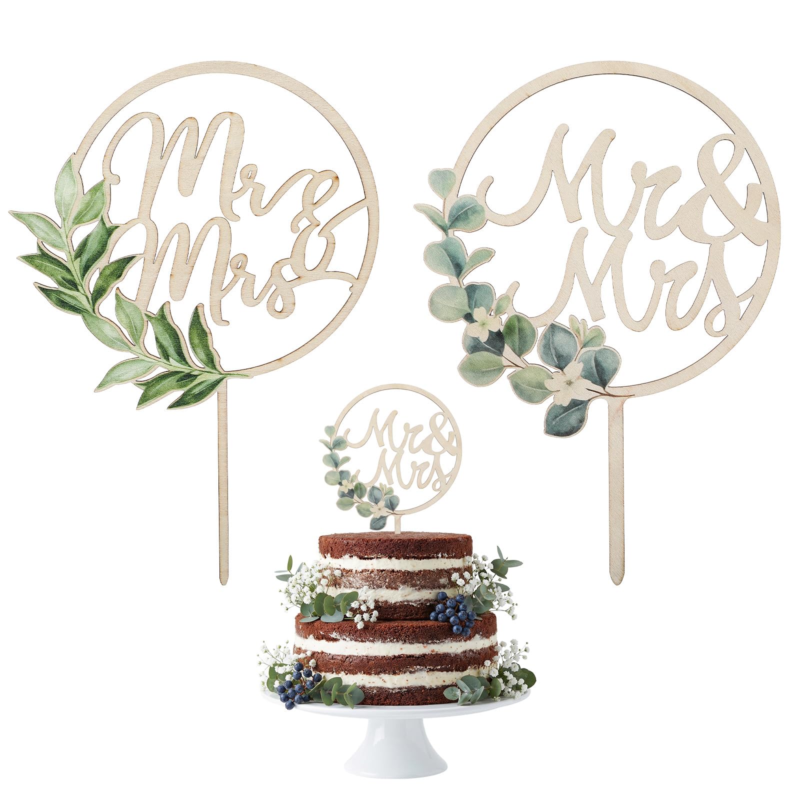 XLIUAX 2 Pack Mr & Mrs Cake Topper, Rustic Wedding Wedding Cake Toppers Wooden Mr And Mrs Sign for Bride And Groom Anniversary Engagement Proposal Party Decoration, Sage Green