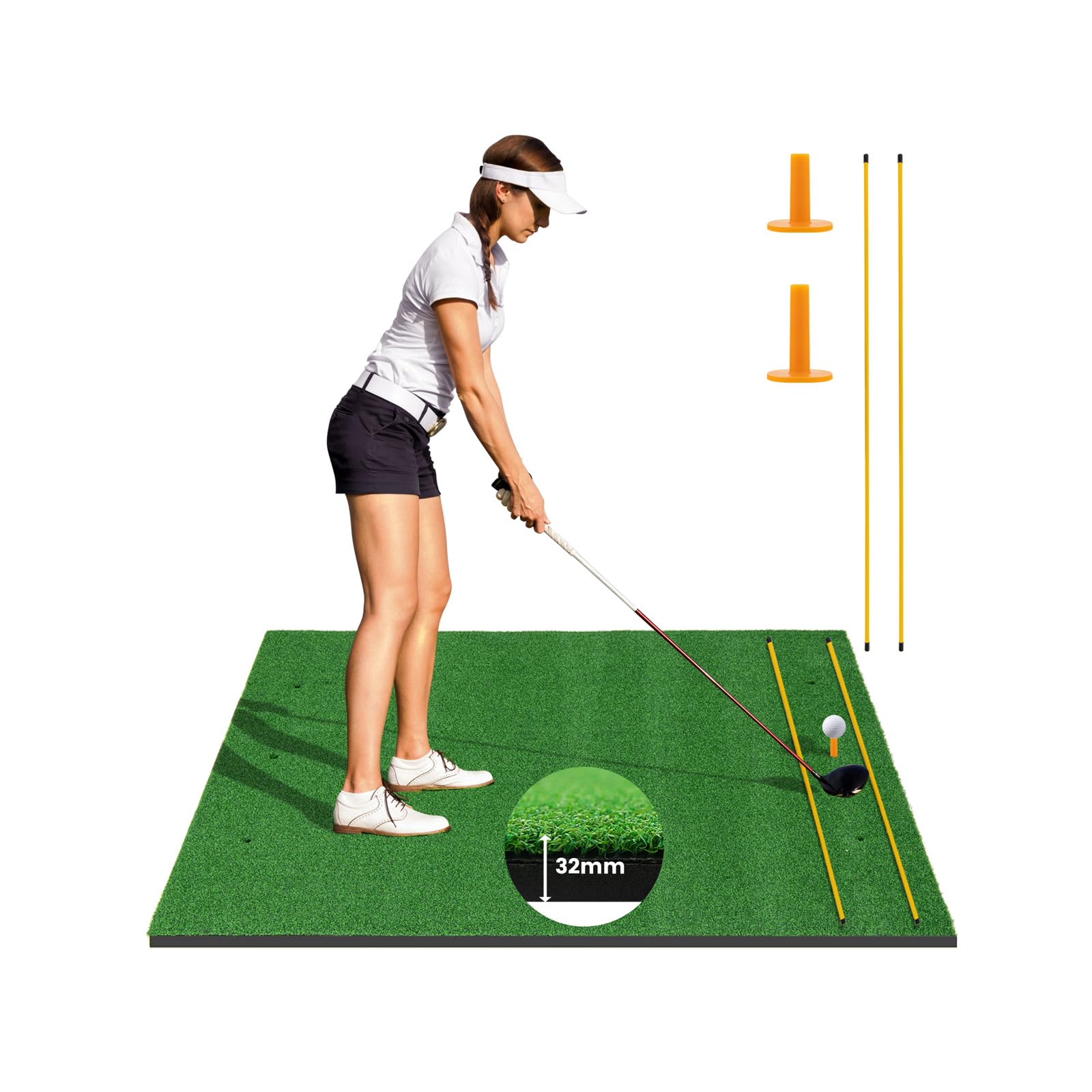 GOPLUS Tapete de Golf para Golpes, Tapete de Césped Artificial para Interior y Exterior, Alfombrilla de Golf con 2 Varillas de Alineación y 2 Tees para Amantes y Principiantes (152x117cm/27mm)
