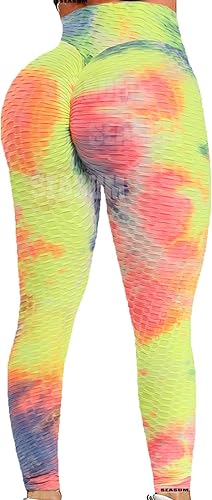 SEASUM - Pantalones de yoga de cintura alta para mujer, con control de abdomen y realce de glúteos, leggings favorecedores para entrenar y correr