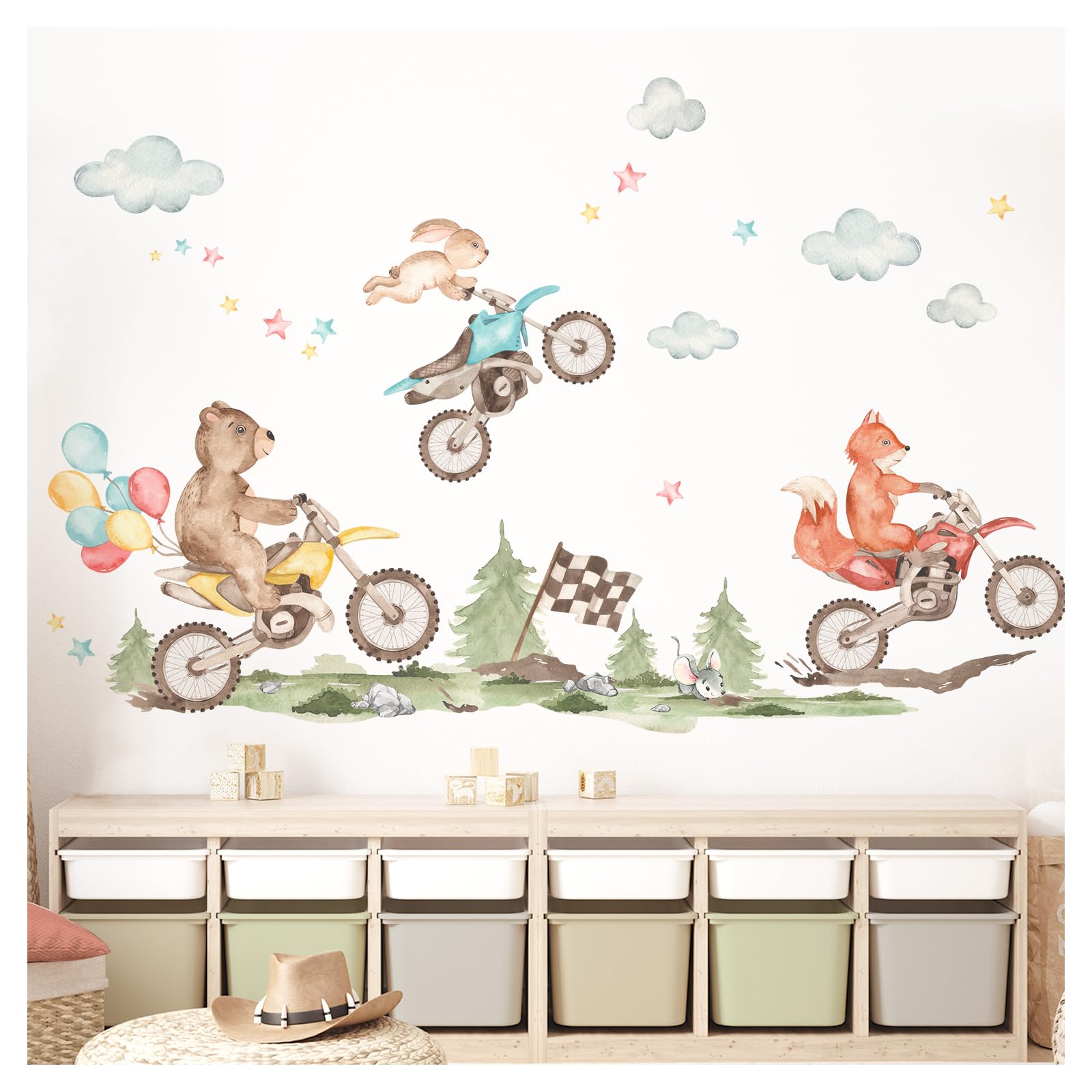 Graz Design DK1043-4 - Adesivo da parete per cameretta dei bambini, motivo: motocross
