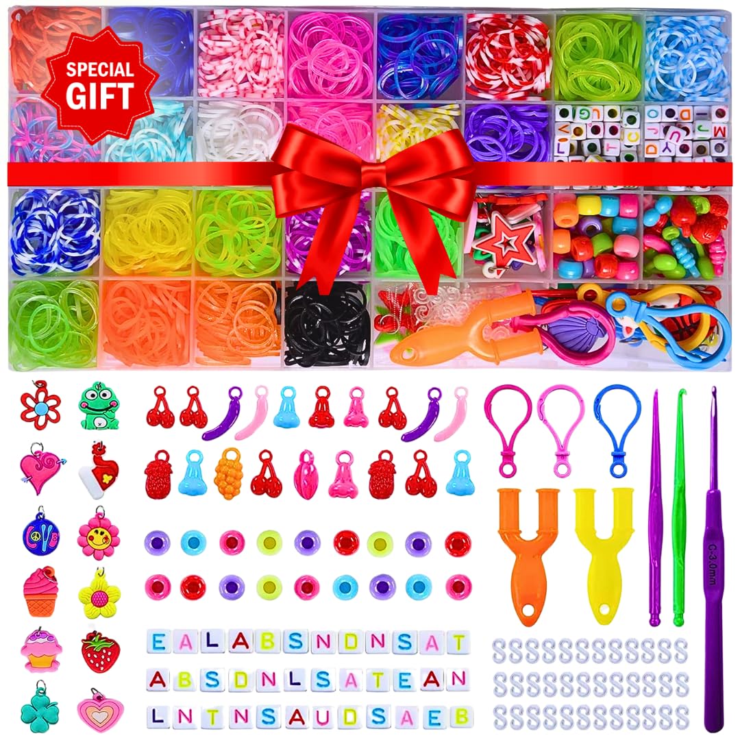 CRAZONE Loom Bands DIY Kit, 2500+ Loom Rubber Bands 23 Multi Colors, Beads, Charms, S Clips, Hooks for Bracelet Making Kit Loom Bands for Girls & Boys, Gift of Kids Age 3 4 5 6 7 8