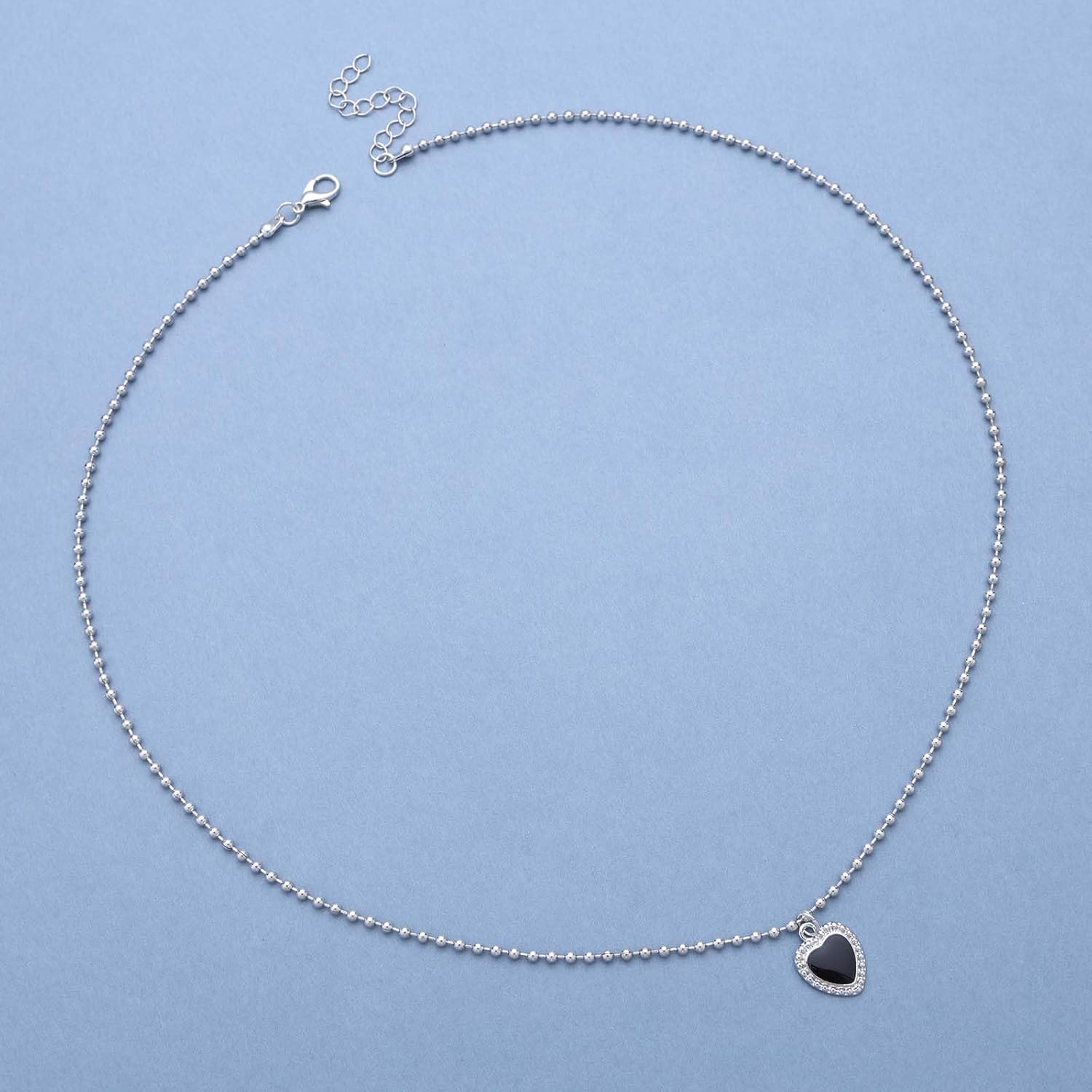 Vintage Enamel Heart Pendant Necklace Black Heart Choker Necklace Heart Love Necklace Silver Ball Chain Necklace for Women - Image 3
