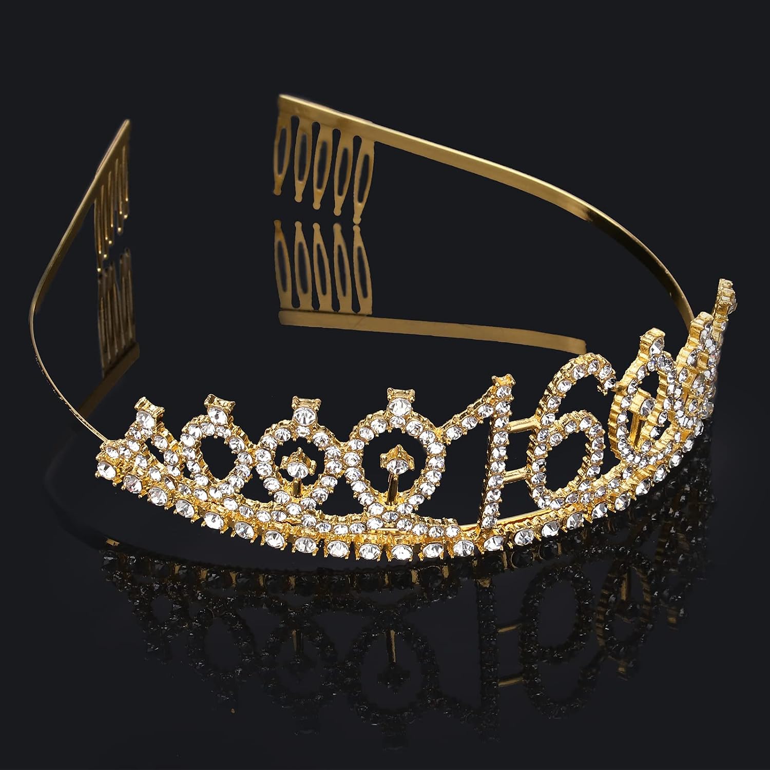 16th Birthday Tiara and Sash Kit- "Sweet 16"Birthday Decorations 16th Birthday Party Gifts Birthday Party Supplies for Girls (gold)