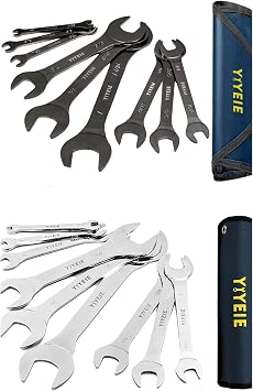 YIYEIE 18Pcs Super-Thin Open End Wrench Set Bundle, 9Pcs Metric & 9Pcs SAE, 5.5mm to 27mm & 1/4" to 1-1/16", Nickel Plating/Mirror Polish, with Roll-up Pouch