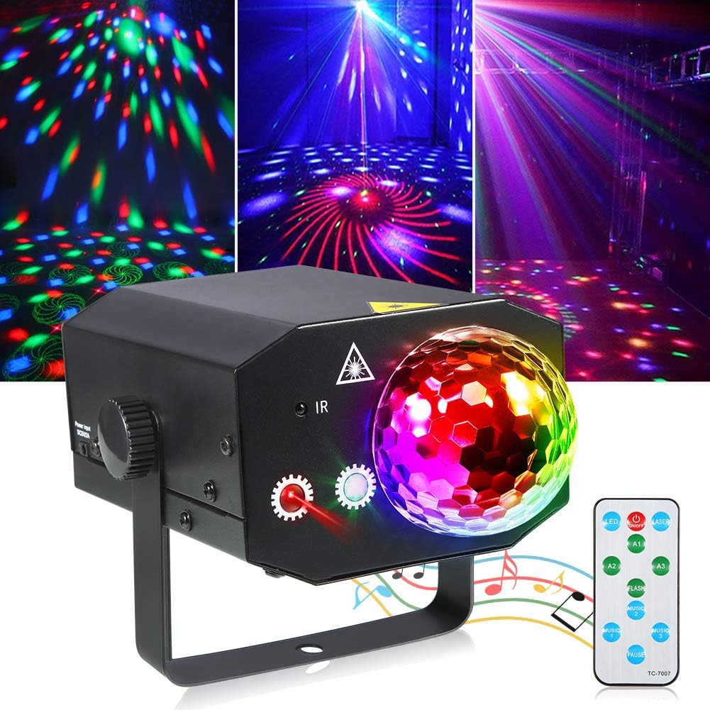 LUNSY Party Lights Disco Ball Light 2 in 1, Sound Activated DJ Disco Light Party LED Stage Lights Strobe Lighting with Remote Control for Christmas Birthday Wedding Home Decoration