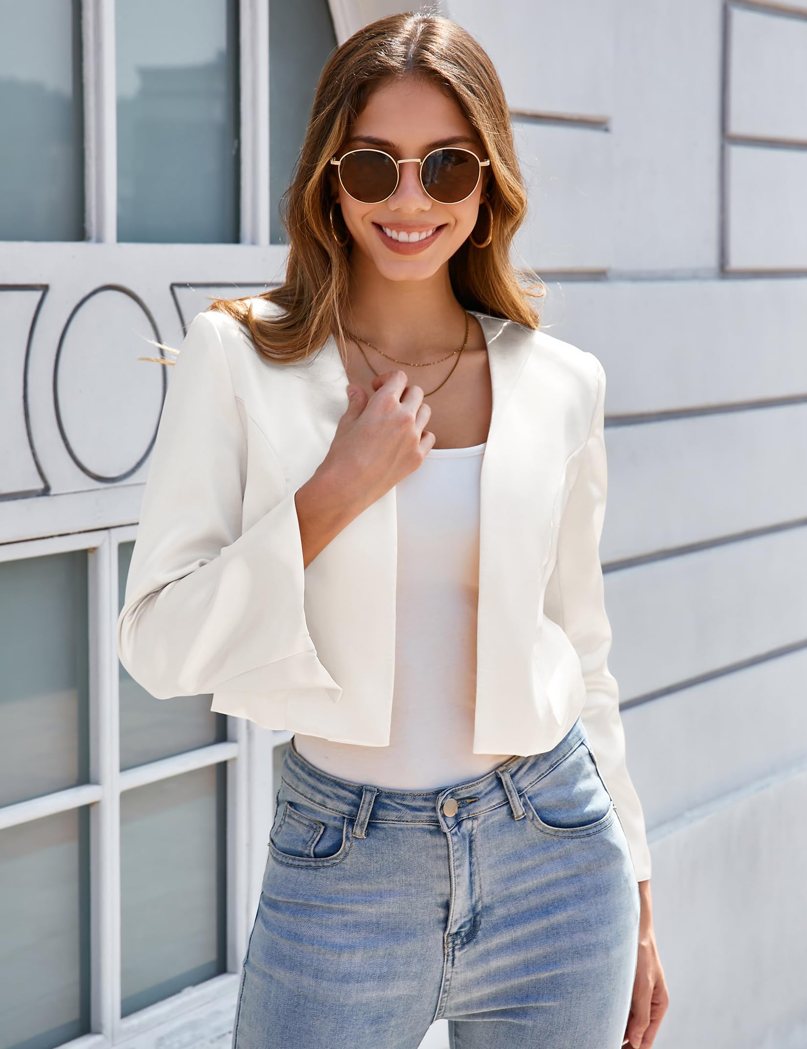 YesFashion Blazer Damen Kurz Bolero Langarm Festlich Elegant Cardigan Business Büro Arbeit Blazerjacke(Verpackung MEHRWEG)