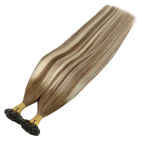 Miniatura 9 de Sunny - Extensiones de cabello humano balayage con punta en U, extensiones de cabello humano balayage, color marrón medio a rubio platino,