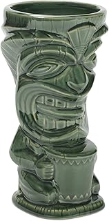 Tiki Polynesian Face Dusty Green 0.75 Liter Glossy Ceramic Stoneware Mug