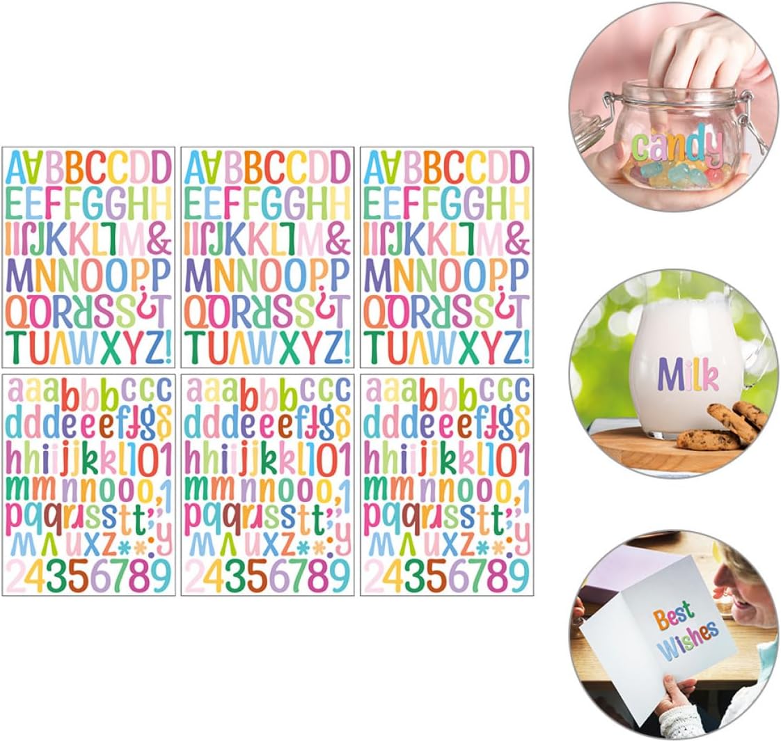 Generic 2-inch Self-Adhesive Alphabet Number Stickers 6 Sheets Colorful Uppercase Lowercase Letters DIY Educational Decals for Nursery Wall, Bulletin Board, Classroom, and Mailbox