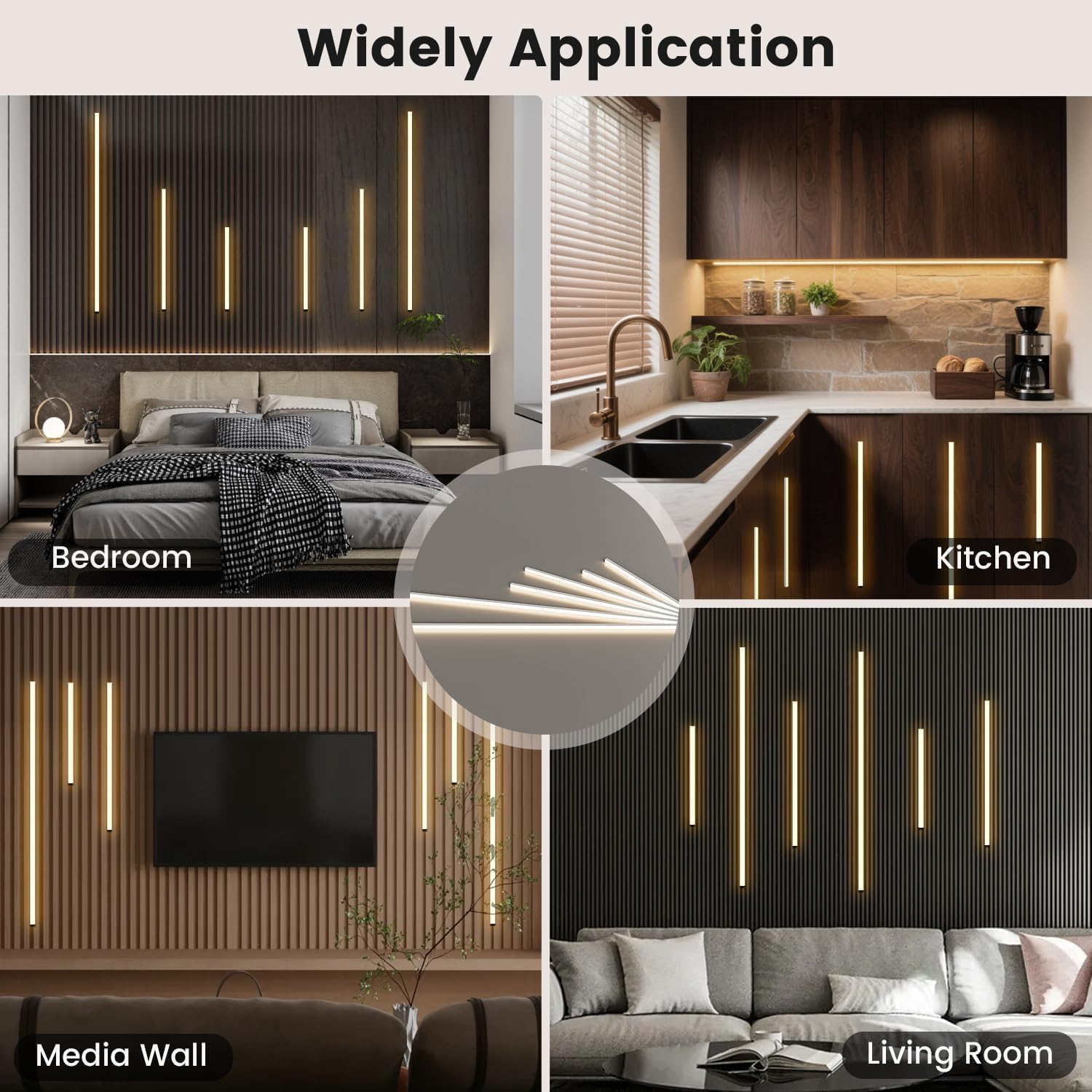 6-Lights LED Recessed Lighting Wall Panel Lights,Self-Adhesive Wood Slat Wall Panel Strip Light,4000K Touchable Switch Dimmable LED Aluminum Channel lamp,Under Cabinet Light(39in+31.5in+23.6in)