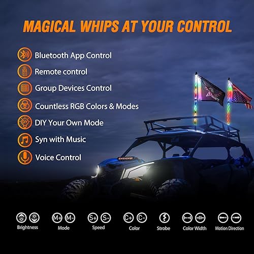 Miniatura 2 de Nilight 2 luces LED RGB de 2 pies con luz de marcha atrás extra, control remoto y aplicación, patrones de persecución de bricolaje, antena de