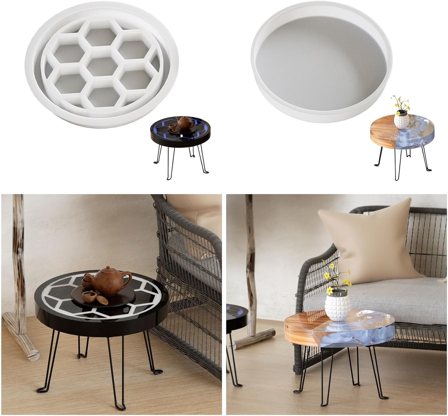 Resin Table Molds, Honeycomb and River Pattern Large Round Epoxy Resin Tabletops Mold for Coffee Table, DIY Art Home Decor
