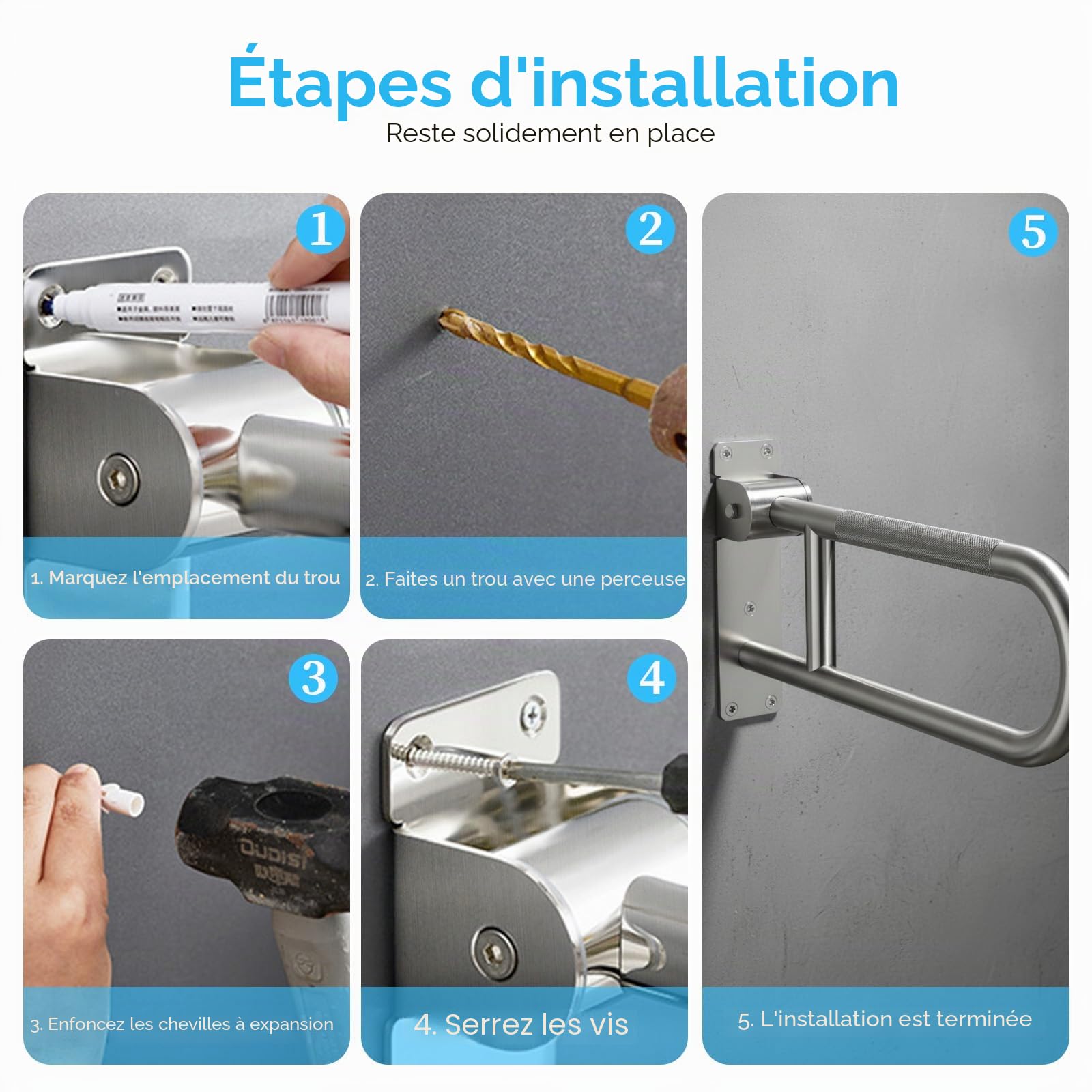 Barre d'appui WC, 60cm Barre D'appui Pliable pour Toilettes