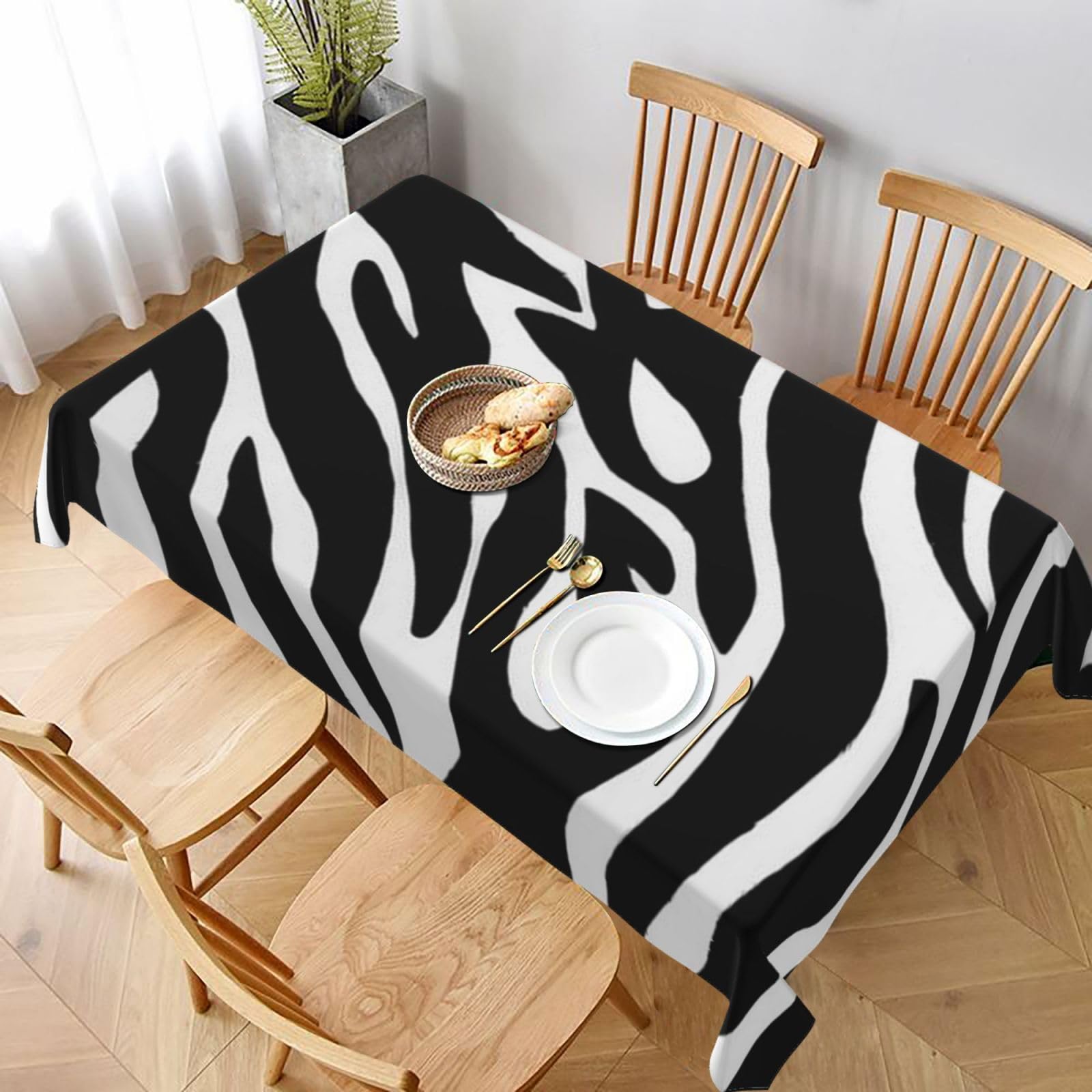 BNVSADC Zebra Print Stripe Printed Rectangle Tablecloth 228x152 CM, Water Resistant Polyester Table Cloth Decorative Fabric Table Covers for Kitchen Dining Table Parties Camping