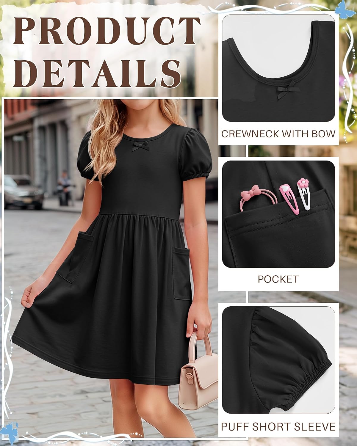Girls Puff Sleeve A Line Dress