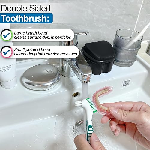 Miniatura 4 de Estuche de baño para dentaduras postizas con cesta de colador, estuche para retenedor dental para remojar protector bucal, caja de almacenamiento de