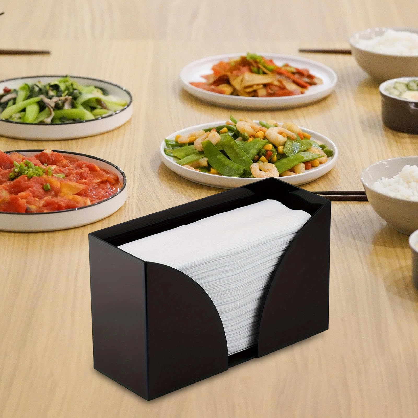 Porte-Serviettes Acrylique Distributeur de Papier Stand Organiseur Simple Fonction Résistant Au Chocs pour Restaurant Cuisine Salle de Bains Salon Bur, Noir