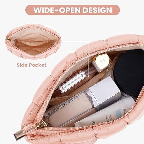 Miniatura 9 de HICARRY Bolsa acolchada para maquillaje, bolsas de cosméticos de viaje, lindo y sólido, organizador de artículos de tocador, bolsa de almacenamiento