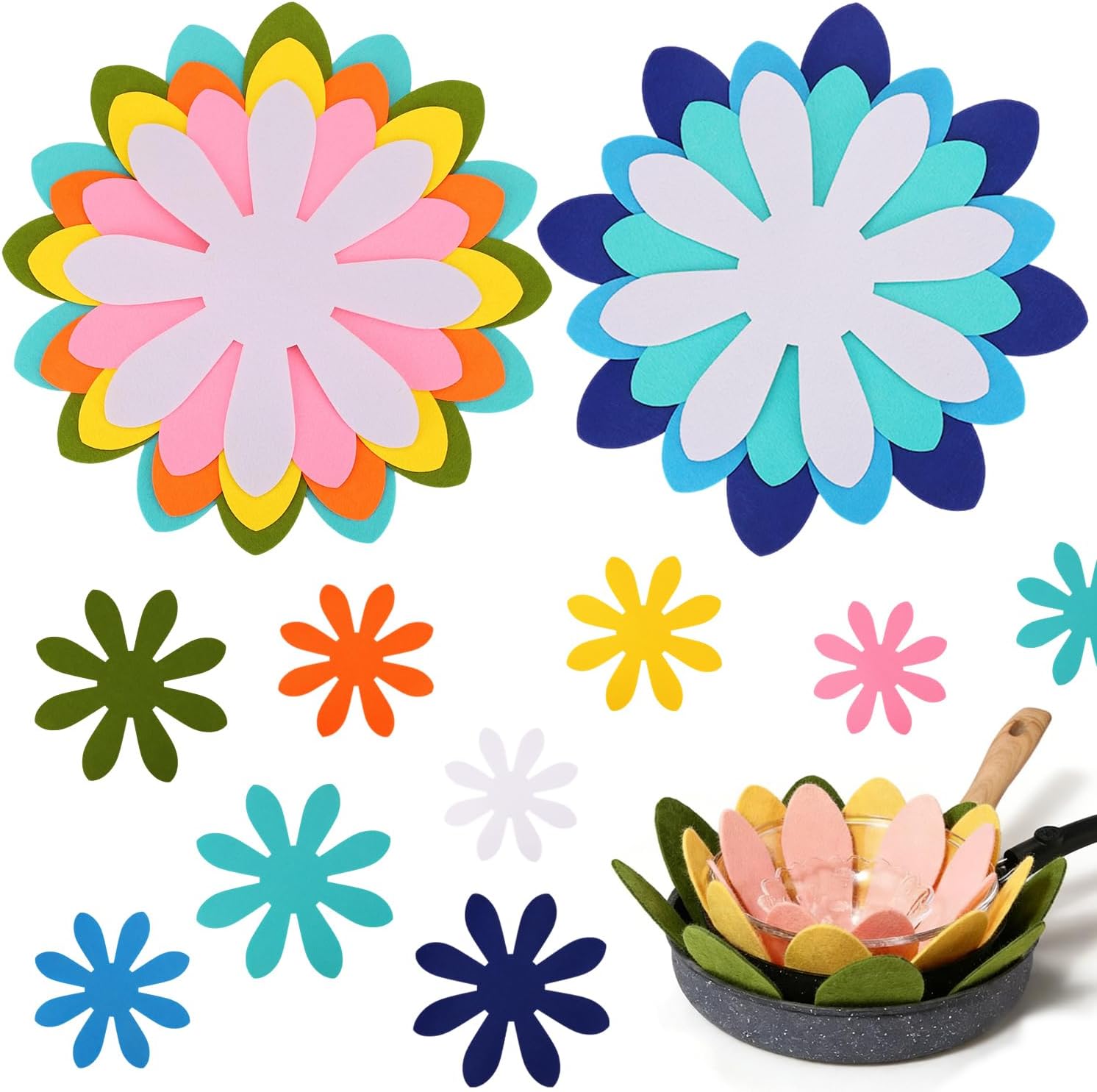 24 PCS Felt Pot and Pan Protectors 12/14/16 Inch Floral Cookware Dividers Pads for Stacking Pans Pots Separators Kitchen Storage Protector Accessories Colorful Set
