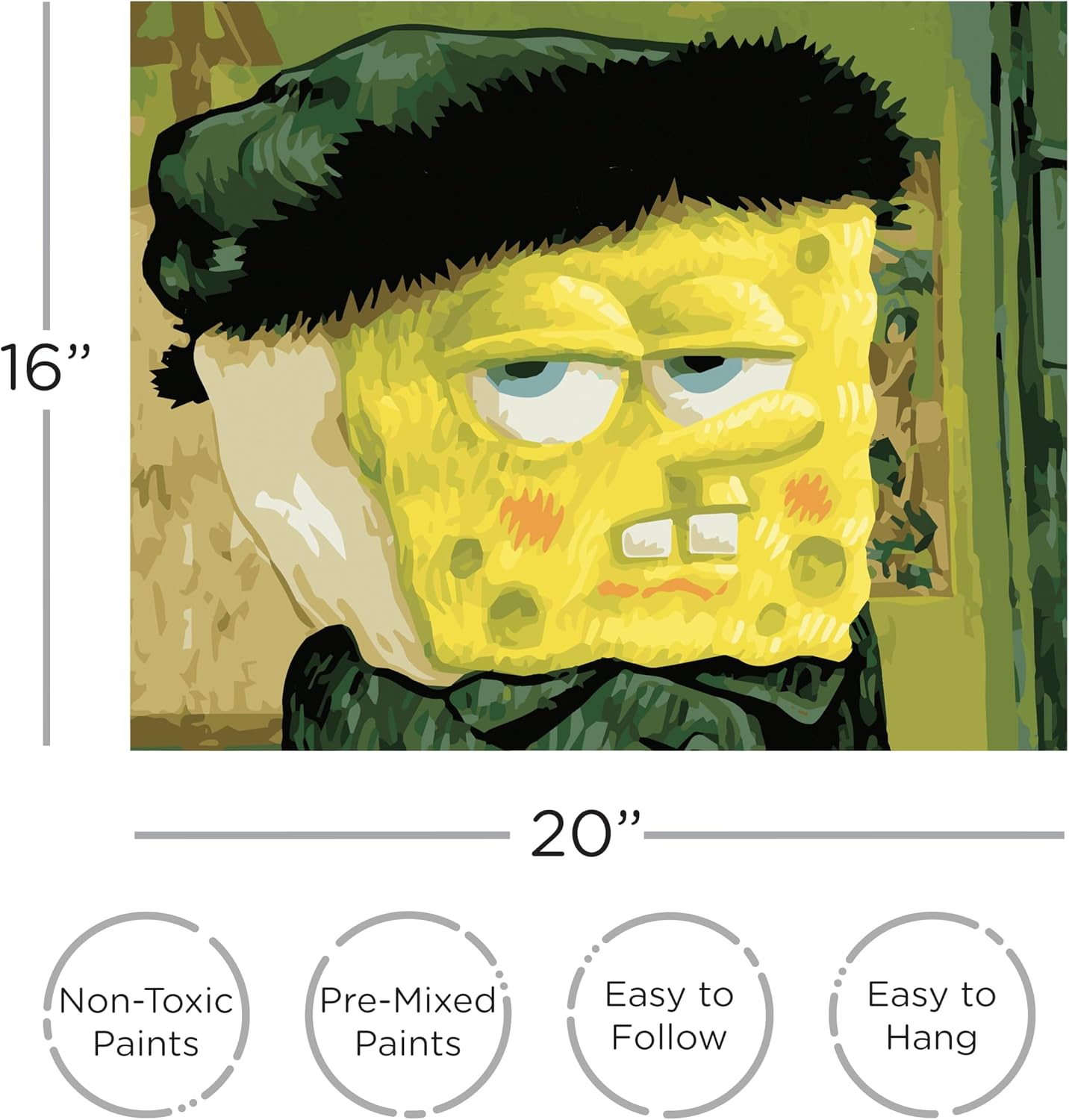 AQUARIUS Spongebob Squarepants Paint by Numbers Kit, 16 x 20 Canvas Art Set for Adults, Kids, Fans & Collectors, Officially Licensed Wall Decor Gift