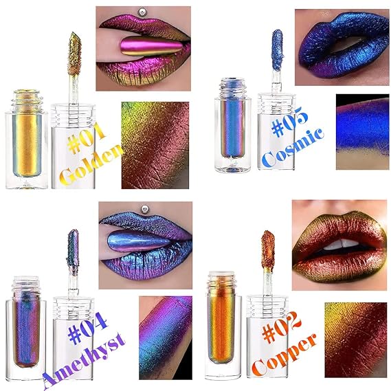 RJDJ Chic-Chat Multi-Chrome Liquid Lipsticks, Chic Chat Multi Chrome Lipstick, Multi Chrome Liquid Lipsticks by Chaotic Cosmetics, Chrome Eyeshadow Stick for Women (01+02+04+05)