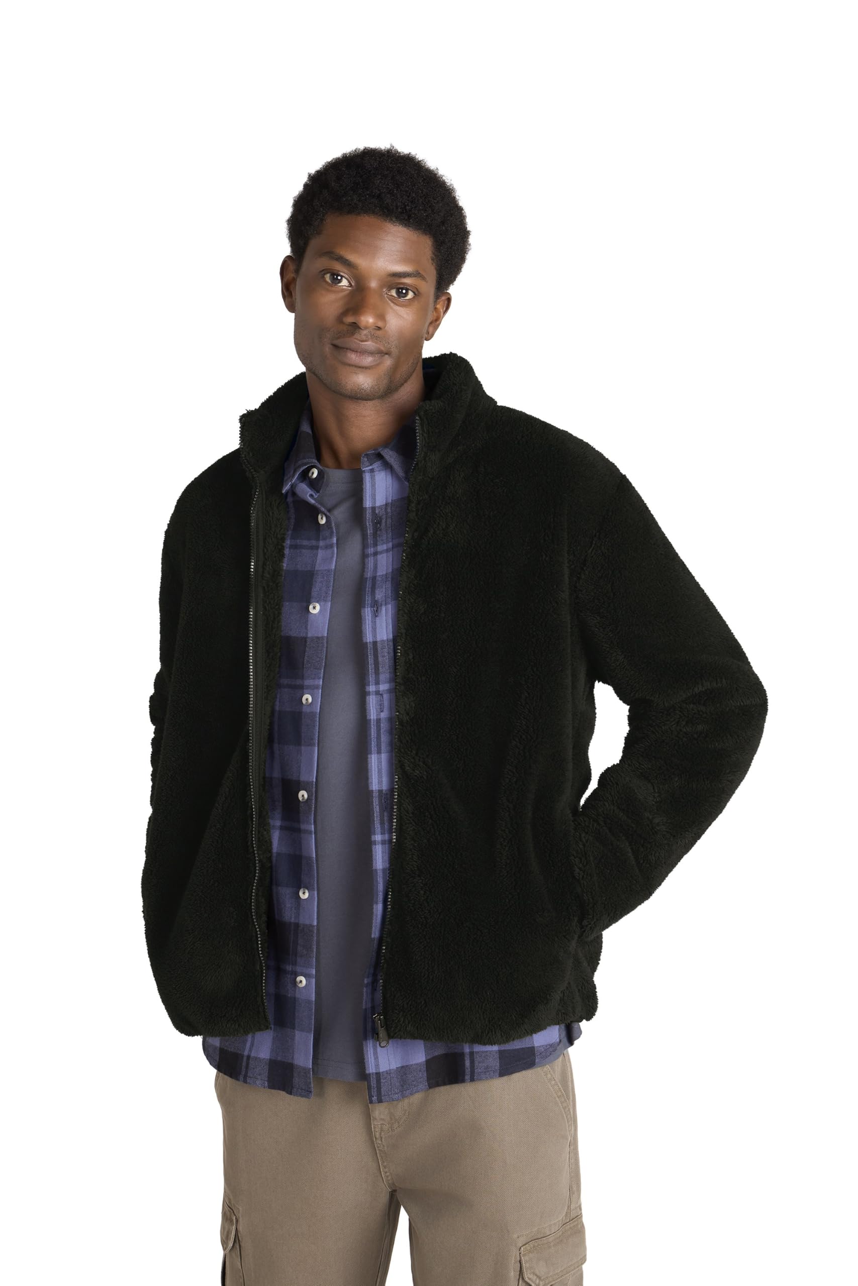 Animal Men's Jet Black Teddy Fleece Jacket - Lightweight, Warm & Cosy Sweatshirt With Pockets, Super Soft - Spring Summer, Holiday, Walking, Hiking & Outdoors