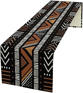 African Geometric Tribal Table Runner Vintage Abstract African Traditional Mud Cloth Pattern Seasonal Summer Holiday Dinner Runner for Farmhouse Kitchen Dinner Table Holiday Party Decor 13"x36"