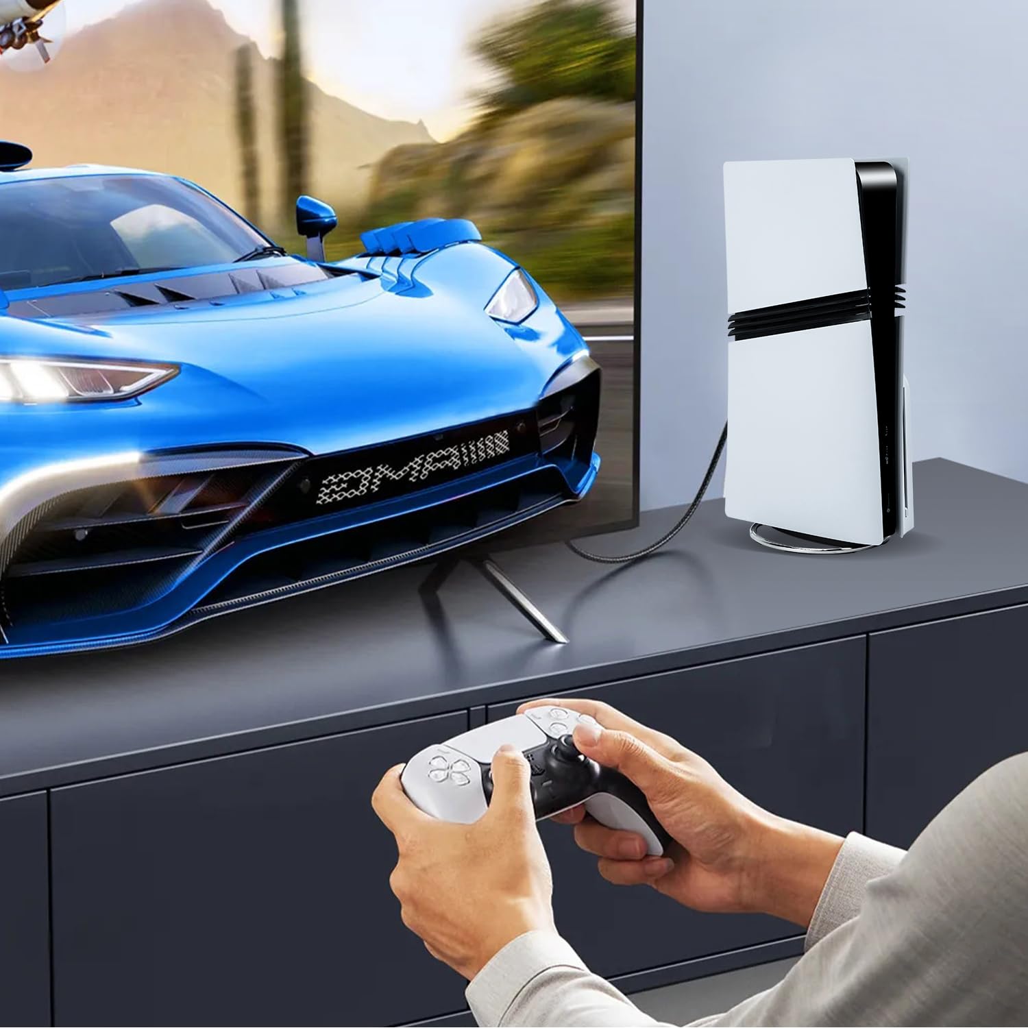 Mcbazel Stojak pionowy do PS5 Pro, uniwersalna konsola PS5/PS5 Slim/PS5 Pro, okrągła podstawa pionowa do konsoli