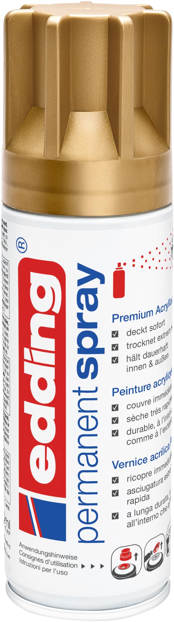 edding 5200 Permanent Spray - 200 ml - Acryllack zum Lackieren und Dekorieren von Glas, Metall, Holz, Keramik, Kunststoff, Leinwand - Lackspray, Acrylspray, Farbspray (Metallic Set 5er Pack)