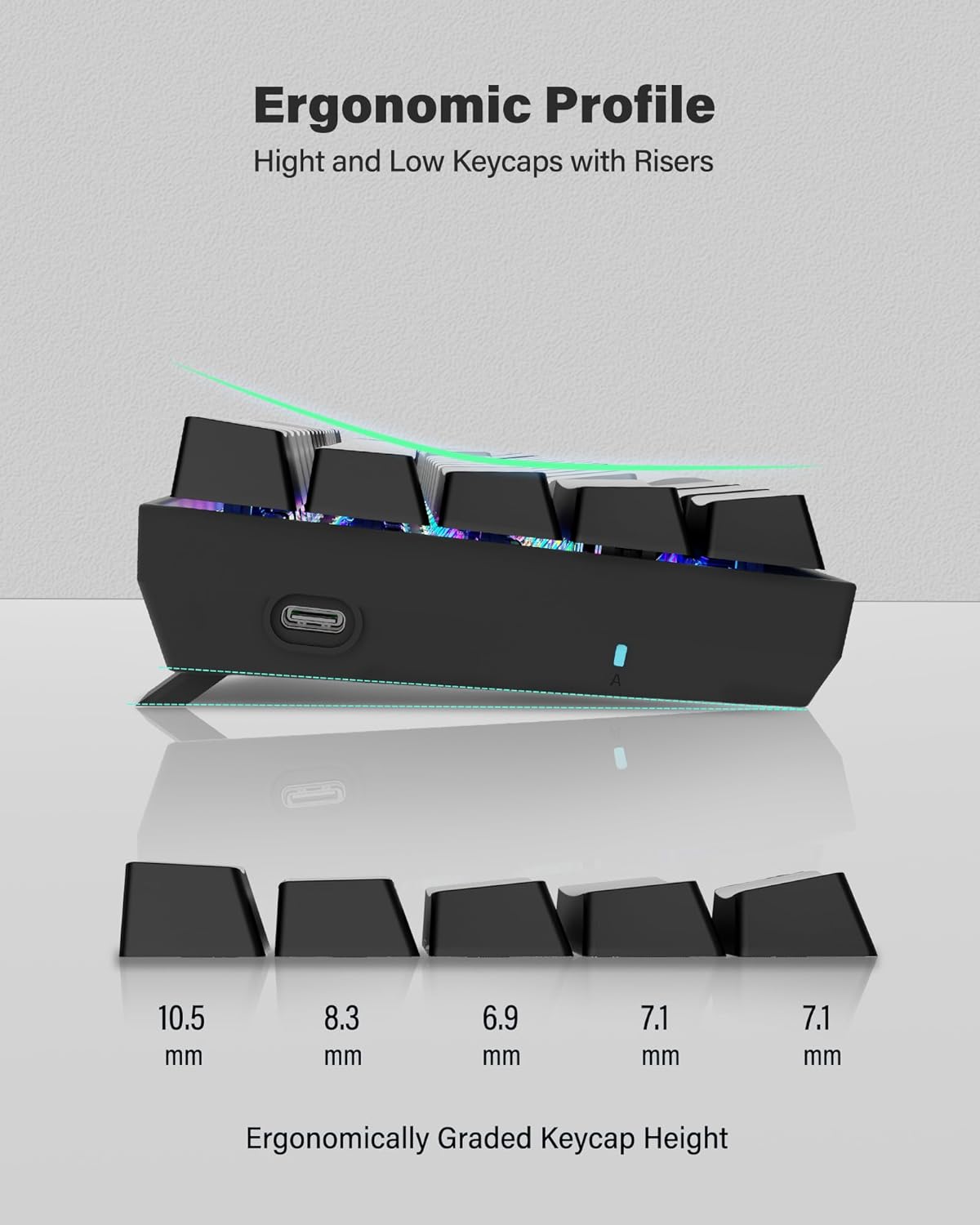 XUANGUI Full RGB Backlit Mechanical Keyboard Wired Metal Computer Key Board, 65% Cute PC Gaming Keyboards Hot Swappable Rainbow Colorful Light Up Leyboard for Typist and Gamer, Work with Mac PS5 Xbox
