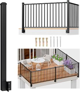 1 Pack 2.56 in. x 2.56 in. x 46 in. Aluminum Side Mount Railing Post for 36" Stair or Level Railing Kit, Black Textured Powder-Coat Finish Fascia Mount Post Outer Corner Side Post
