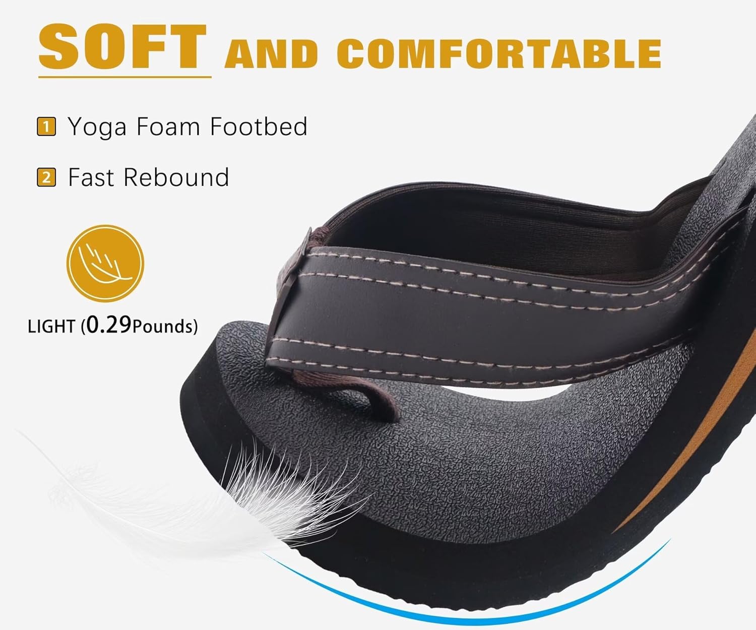 KuaiLu Men's Yoga Mat Leather Flip Flops with Arch Support Comfortable Cushion Walking Thong Sandals Slip On Indoor Outdoor - Image 3