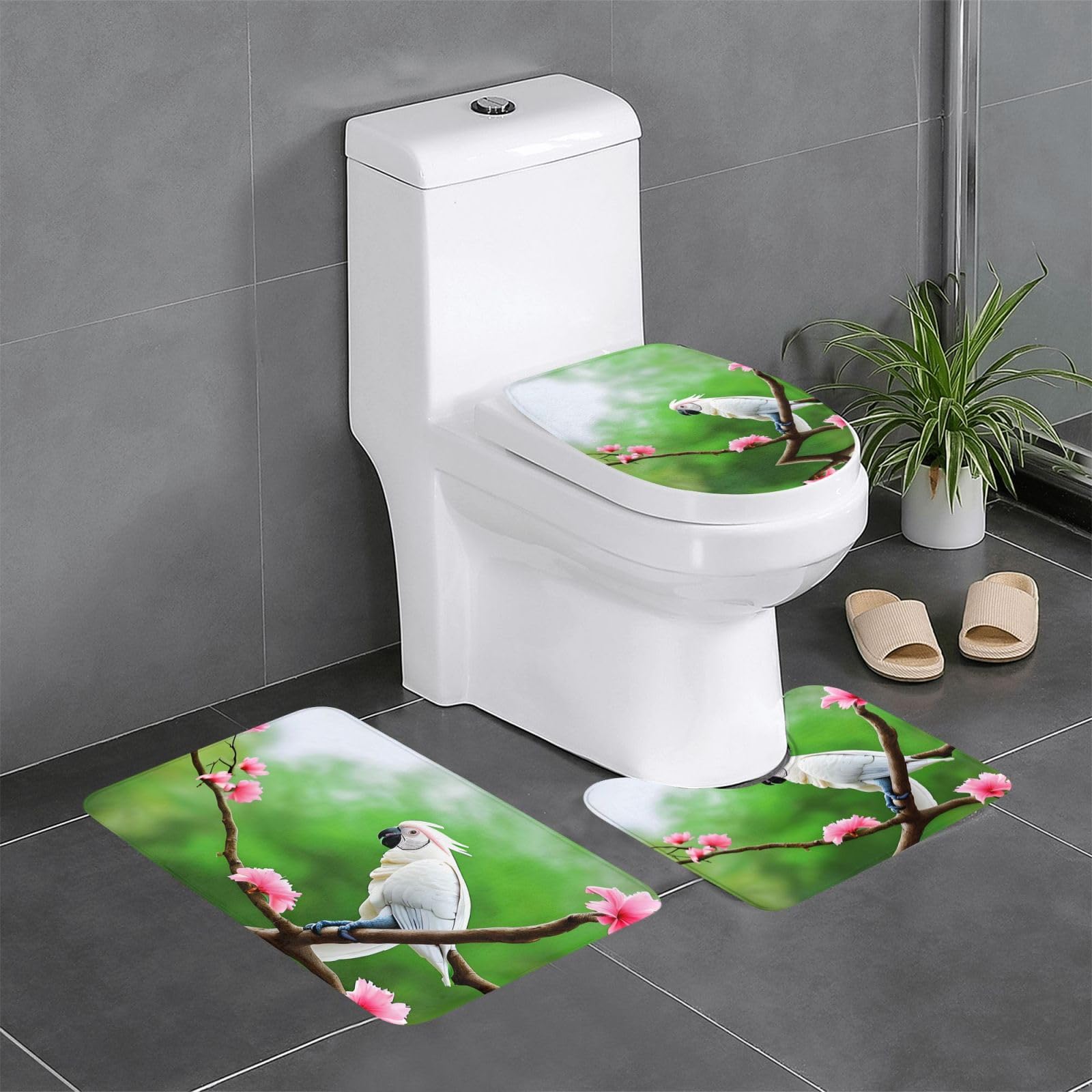 Tapis de salle de bain antidérapants cacatoès avec tapis de contour ovale et rectangulaire