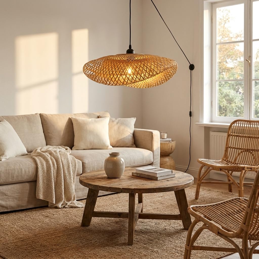 BARCELONA LED Lampada Sospesa Rattan Vimet con Spina E27